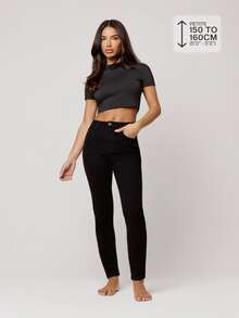 Musera Petite Mid Rise Skinny Fitted Denim Jeans Summer Daily Eveyday Core Denim Everyday Black Casual - Black - View 1