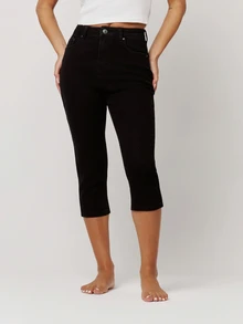 Musera Petite Mid Rise Skinny Fitted Denim Capri Style Jeans Autumn Winter Fall Daily Eveyday Core Denim - Black - View 5