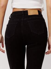 Musera Petite Mid Rise Skinny Fitted Denim Capri Style Jeans Autumn Winter Fall Daily Eveyday Core Denim - Black - View 4