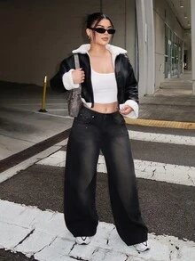 Dayanna Comas 1 件女式休闲时尚毛绒边拉链夹克，秋季 - 彩色 - 查看 3
