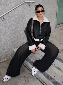 Dayanna Comas 1 件女式休闲时尚毛绒边拉链夹克，秋季 - 彩色 - 查看 1