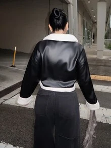 Dayanna Comas 1 件女式休闲时尚毛绒边拉链夹克，秋季 - 彩色 - 查看 2
