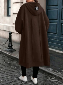 EMERY ROSE Plus Size Women's Long Sleeve Zip-Up Hooded Jacket Airport Brown Autumn Fall - Coffee Brown - View 3