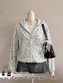 SHEIN CURVE+ Plus Size Open Front Zip-Up Washed Fabric Long Sleeve Sweatshirt Black Casual Pullover, 2026 22W - Grey - View 1