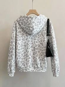 SHEIN CURVE+ Plus Size Open Front Zip-Up Washed Fabric Long Sleeve Sweatshirt Black Casual Pullover, 2026 22W - Grey - View 2