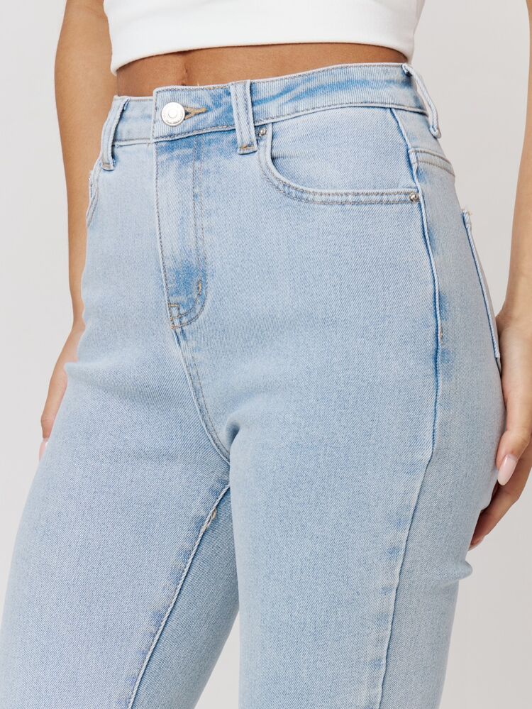 Musera Petite Mid Rise Skinny Fitted Denim Jeans Autumn Winter Fall Daily Eveyday Core Denim - Baby Blue - View 6