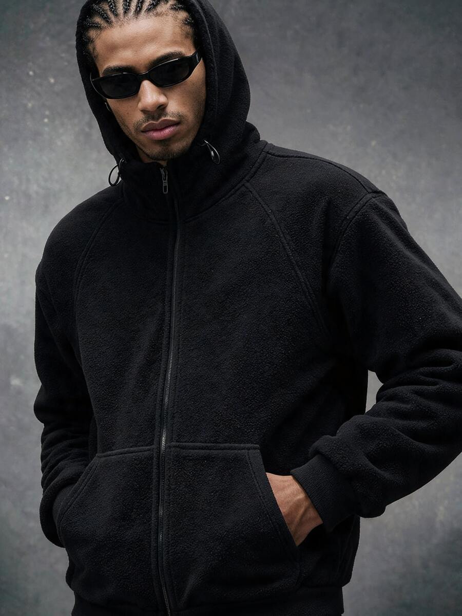 AXEPEAK Men's Autumn/Winter Casual Versatile Solid Color Hooded Warm Jacket - Black - View 1