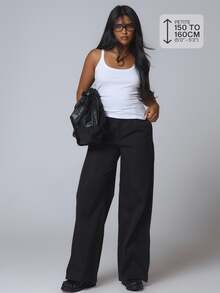 Musera Petite Wide Leg Tailored Trousers Summer Elegant Old Money Classy Vacation Boho Elegant Holiday Work Office Fall Autumn Everyday Party Spring Casual - Black - View 1