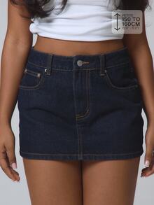 Musera Petite Low Waist Denim Mini Skirt Basics Autumn Winter Fall Cute Streetwear Going Out Casual Core Denim Elegant Festival Summer - Navy Blue - View 1