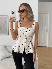 Elyressa Women's Polka Dot Casual Versatile Daily Wear Top - Apricot - View 3