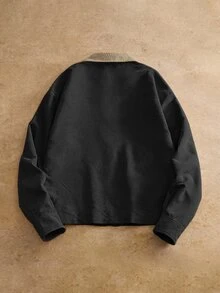 HIMLAND 男士燈芯絨襯衫外套，休閒外衣，秋冬外套，鈕扣式夾克，復古街頭風，黑色外套衫，萬聖節 - 黑色 - 查看 2