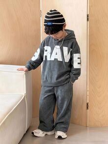 Teen Boys Letter Print Sports Hoodie Set - Grey - View 5
