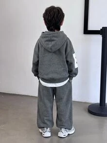 Teen Boys Letter Print Sports Hoodie Set - Grey - View 3