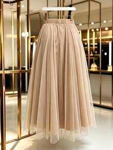 GlowEve CURVE Plus Size Women's French Vintage Elegant Intellectual Style Pearl Decorated Skirt, Suitable For Office Commute, Daily Date, Light Business Occasions - Brown - View 2
