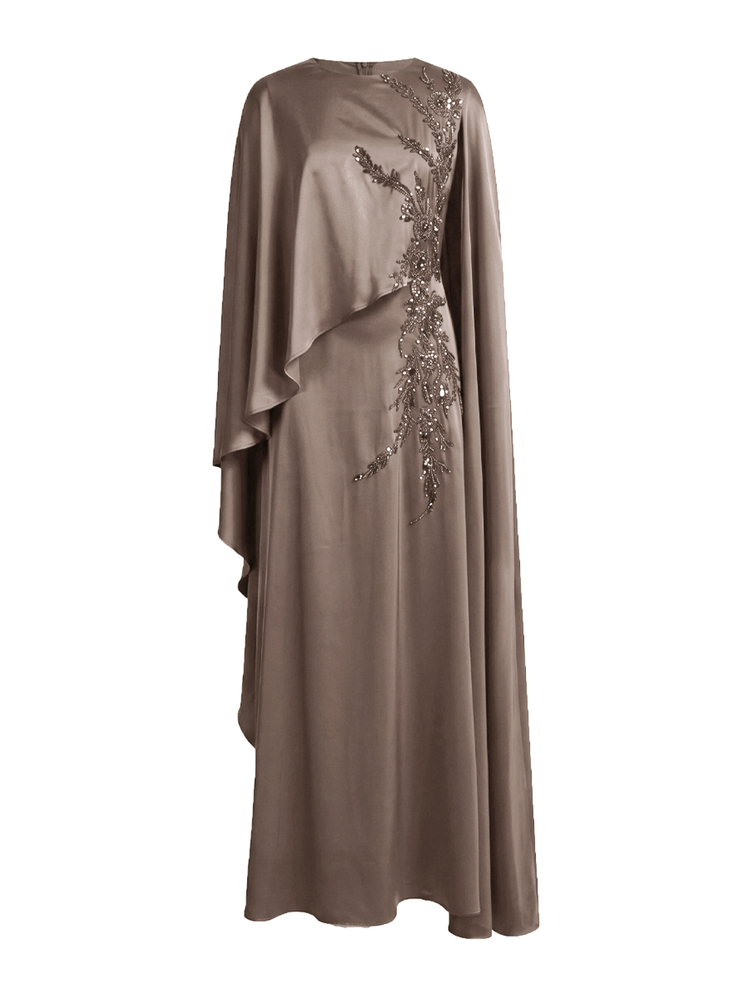 ZEYLAH Women's Floral Embroidered Pattern Casual Party Dress - Khaki - View 1