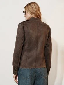 Aveloria Modichic Women's Jacket Slim Cropped Textured Napoleon Double Breasted Button Modern Brown Solid Halloween Costume Napoleon Jacket Women Fall Jacket Halloween - Coffee Brown - View 2