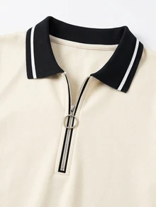 Balvessa Women's Colorblock Striped Long Sleeve Zipper Design Casual Short Dress - Multicolor - View 4