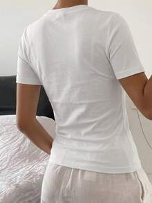 DAZY 女士夏季修身常规肩部短袖休闲T恤 - 白色 - 查看 4