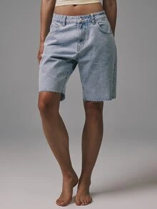 Musera Petite Classic Denim Jorts Basics Autumn Fall Cute Streetwear Going Out Casual Core Denim Spring Summer - Light Wash - View 4