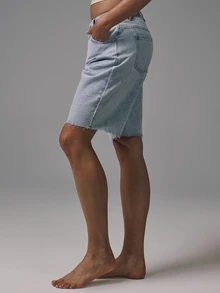 Musera Petite Classic Denim Jorts Basics Autumn Fall Cute Streetwear Going Out Casual Core Denim Spring Summer - Light Wash - View 3