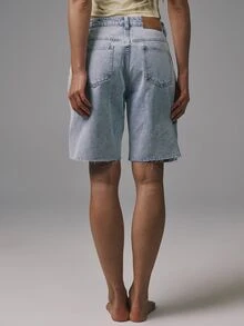 Musera Petite Classic Denim Jorts Basics Autumn Fall Cute Streetwear Going Out Casual Core Denim Spring Summer - Light Wash - View 5