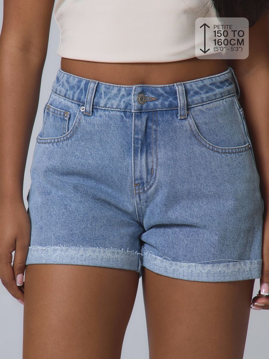 Musera Petite Baggy Low Waist Denim Shorts Basics Autumn Fall Cute Streetwear Going Out Beach Vacation Casual Spring Summer Light Blue - Light Wash - View 1