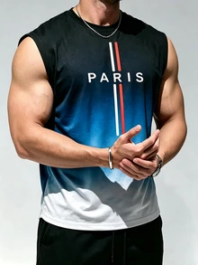 Gym Rark 反光線條極簡印花健身無袖背心 男款運動肌肉訓練跑步寬鬆版型T恤 健身房穿搭 運動風 - 彩色 - 查看 1