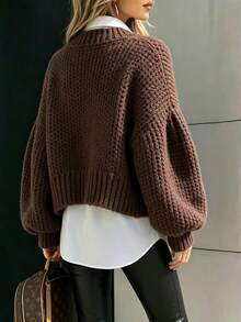 Balvessa Women's Solid Color Casual Versatile Daily Long Sleeve Cardigan - Coffee Brown - View 2