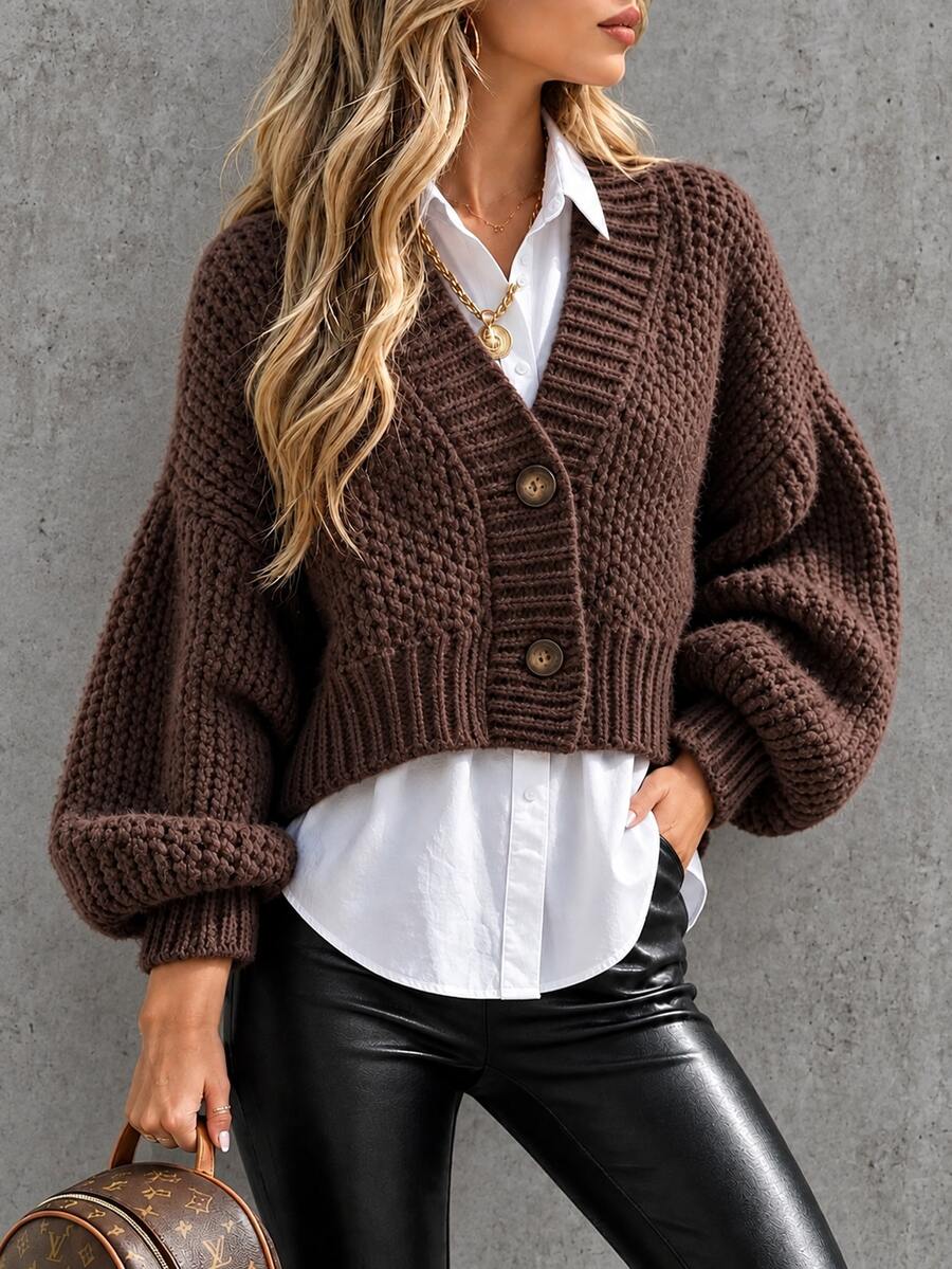 Balvessa Women's Solid Color Casual Versatile Daily Long Sleeve Cardigan - Coffee Brown - View 1