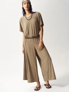 Bohemela Women's Solid Color Casual Daily Wear Jumpsuit - Khaki - View 5