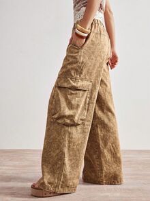Bohemela 女款休閒鈕扣口袋寬鬆工裝褲 日常正式沙灘穿搭 棕色調 秋季 - 卡其色 - 查看 2