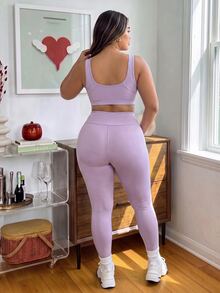 BamGleam 2026 Summer New Women's Plus Size Tank Top Style Slimming Sporty Purple 2 Pieces Swimsuit Set - Purple - View 2