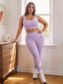 BamGleam 2026 Summer New Women's Plus Size Tank Top Style Slimming Sporty Purple 2 Pieces Swimsuit Set - Purple - View 4