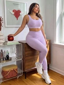 BamGleam 2026 Summer New Women's Plus Size Tank Top Style Slimming Sporty Purple 2 Pieces Swimsuit Set - Purple - View 3
