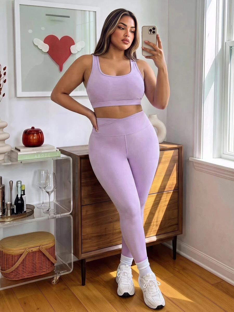 BamGleam 2026 Summer New Women's Plus Size Tank Top Style Slimming Sporty Purple 2 Pieces Swimsuit Set - Purple - View 1