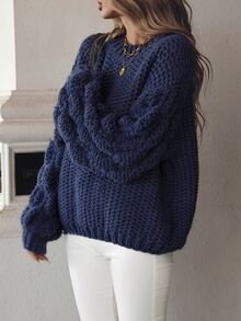 Balvessa Sweater Kasual Wanita Warna Polos, Musim Gugur/Dingin - Navy Blue - View 6