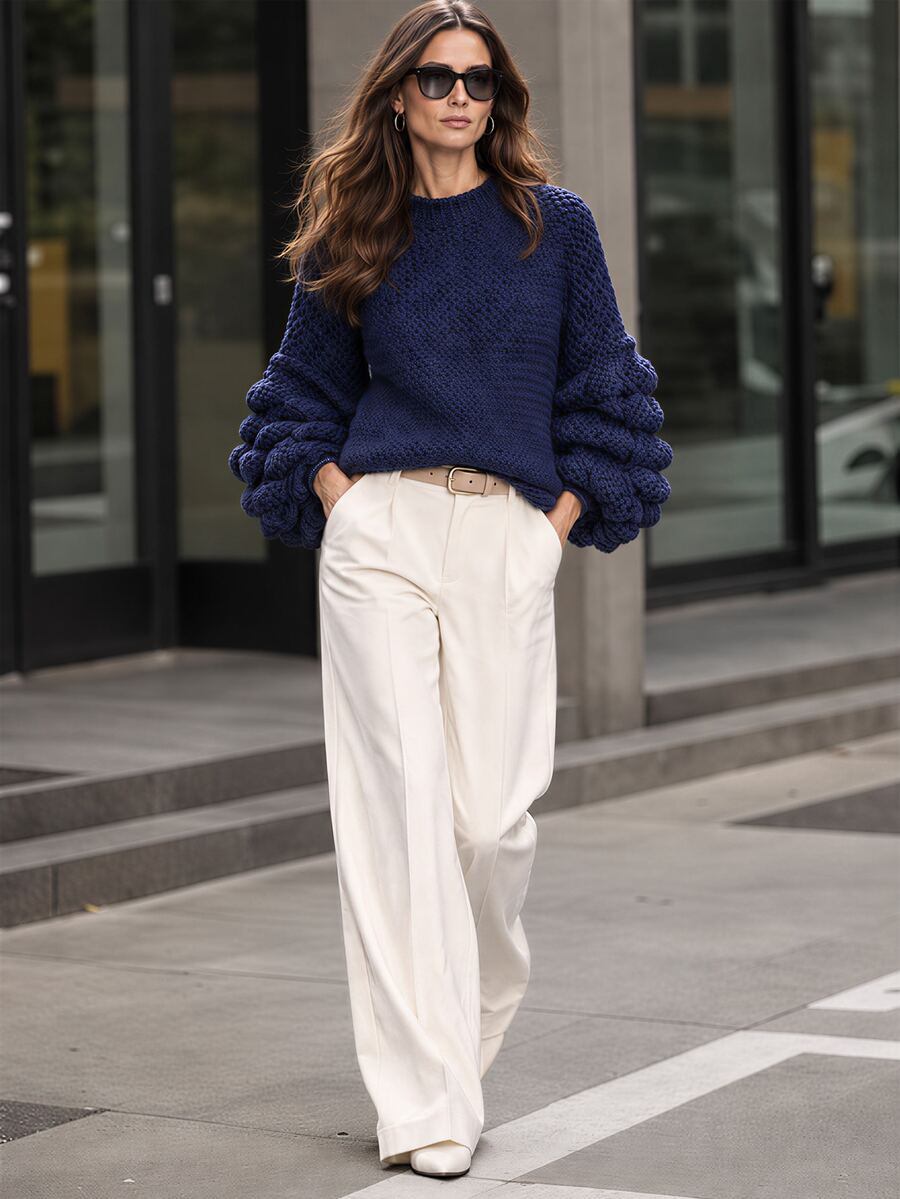 Balvessa Sweater Kasual Wanita Warna Polos, Musim Gugur/Dingin