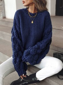Balvessa Sweater Kasual Wanita Warna Polos, Musim Gugur/Dingin - Navy Blue - View 5