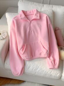 Comfortcana 女款休閒百搭日常長袖翻領運動衫 - 淺粉色 - 查看 3