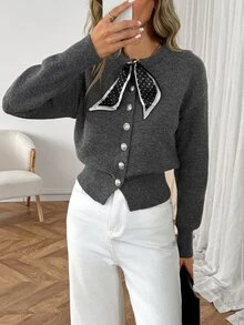 Elyressa Women's Solid Color Casual Versatile Daily Long Sleeve Cardigan - Grey - View 3