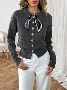 Elyressa Women's Solid Color Casual Versatile Daily Long Sleeve Cardigan - Grey - View 1