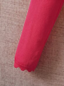 SHEIN Elladie kids 女童荷葉邊飾開襟衫，簡約時尚百搭針織披肩式開襟衫，秋冬款 - 玫紅色 - 查看 7