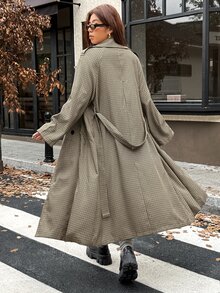 Vionelle Plus Size Woven Plaid Houndstooth Vintage Casual Loose Raglan Sleeve Long Sleeve Mid-Length Old Money Style Luxury Double-Breasted Coat - Multicolor - View 2