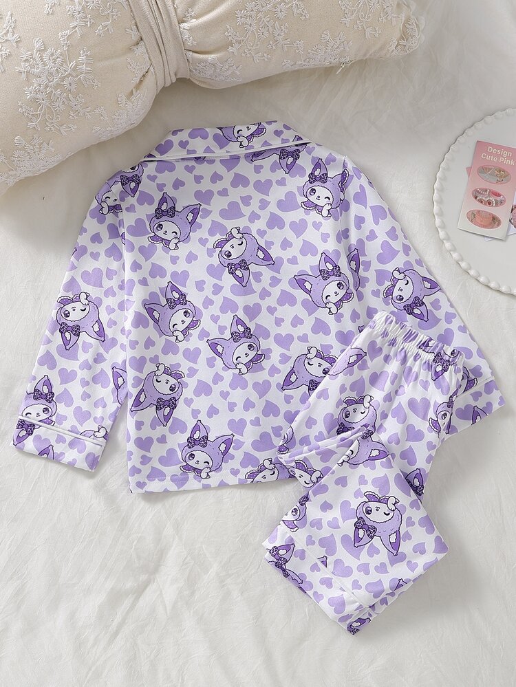 SHEIN Baby Girl Sweet Cute Elegant Soft Skin-Friendly Comfortable Casual Daily Pink Heart Bow Rabbit Cartoon Print Open Front Knitted Long Sleeve Top And Pants 2 Pieces Set Loungewear - Mauve Purple - View 2