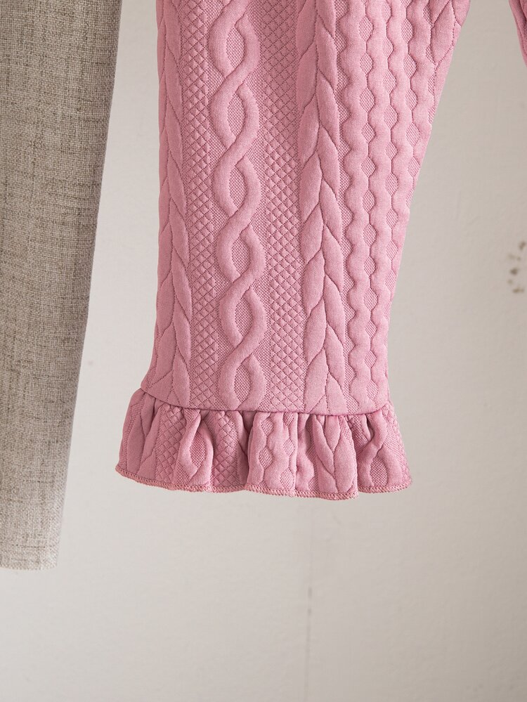 Young Girl Solid Color Long Sleeve Top And Pants Casual Daily Home Sleepwear Set - Watermelon Pink - View 7