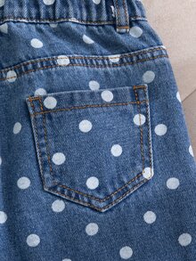 SHEIN Genkimix Kids 女童波點牛仔長褲 全季休閒可愛復古 中藍色牛仔布 夏季度假波點印花 日常百搭 適合度假旅行野餐穿搭 牛仔度假出遊單品 - 中等水洗藍 - 查看 6
