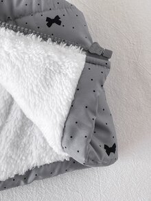 SHEIN Playful Pals 1件女嬰加厚背心外套 優雅灰色蝴蝶結波點印花 絨毛抓絨 無袖立領 厚款戶外冬季秋季聖誕節假期羽絨背心 - 灰色 - 查看 10