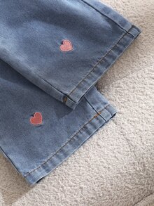 SHEIN Genkimix Kids 女童牛仔褲 Y2K 牛仔女郎風長褲 秋季秋冬冬季款 純棉牛仔兩件套 四季通用 嬰兒洗禮藍 - 藍色 - 查看 10