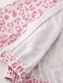 SHEIN Elladie kids 女童粉色豹紋立領拉鍊夾克 2 件套，落肩長袖外套配長褲，春秋校園穿搭，7 歲生日禮物 - 粉色 - 查看 6