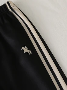 SHEIN 2件組青少年男孩套裝，秋冬時尚運動條紋數位花卉長袖連帽衛衣與運動長褲套裝，適合日常穿著、運動與玩耍 - 彩色 - 查看 6